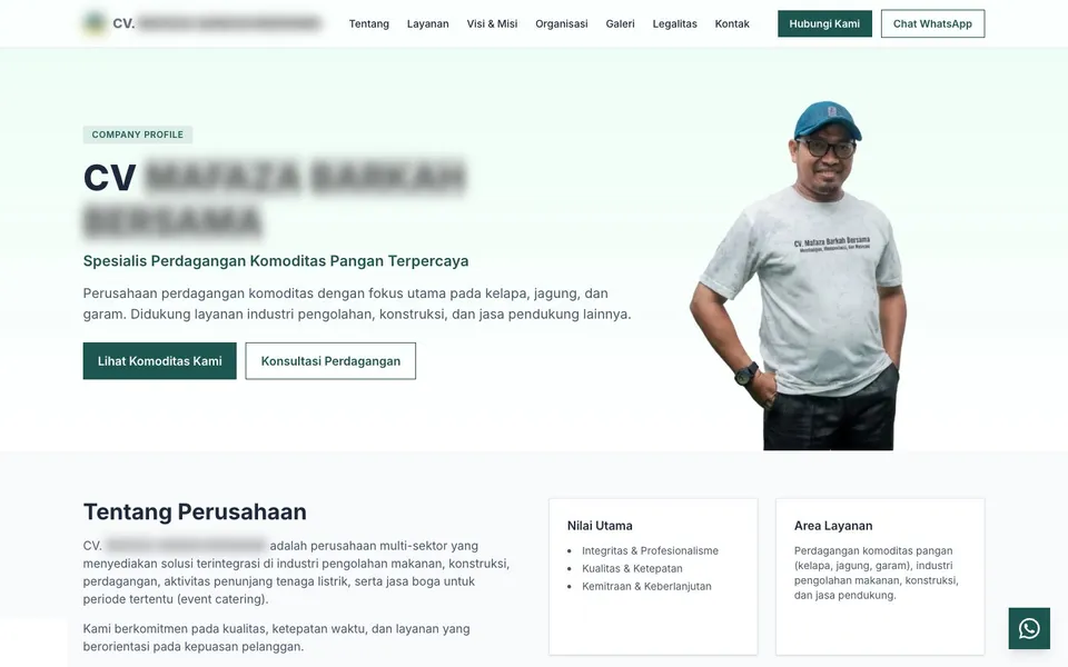 Tampilan Company Profile Kontraktor & Trading